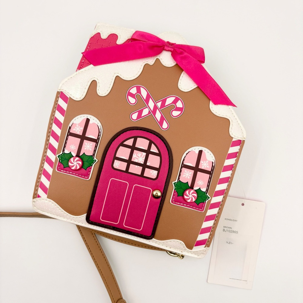 Betsey Johnson Gingerbread House Crossbody Bag Brown Pink Christmas XOHOLIDAY - Picture 4 of 13